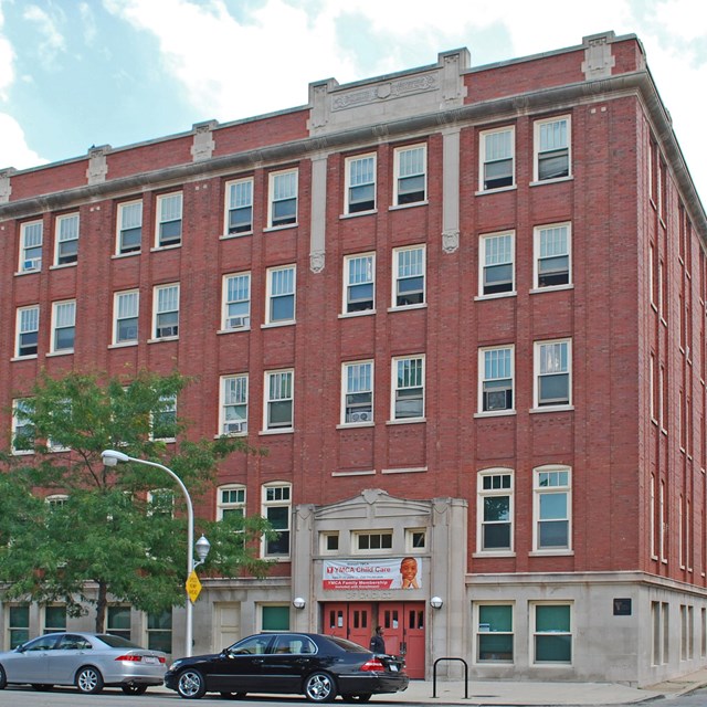 Tall brick building. 