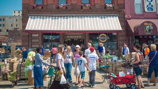 People at a public market. 