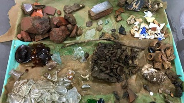 Artifacts being processed on a tray