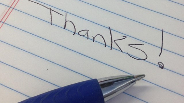thanks! written on pad of paper