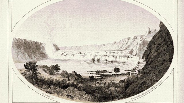 drawing of the great falls of the missouri river