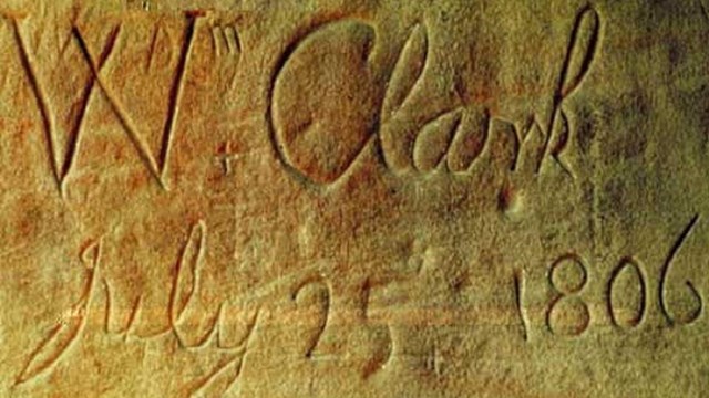 William Clark's engraved signature in Pompey's Pillar from 1806
