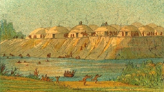 1836 painting of a hidatsa village
