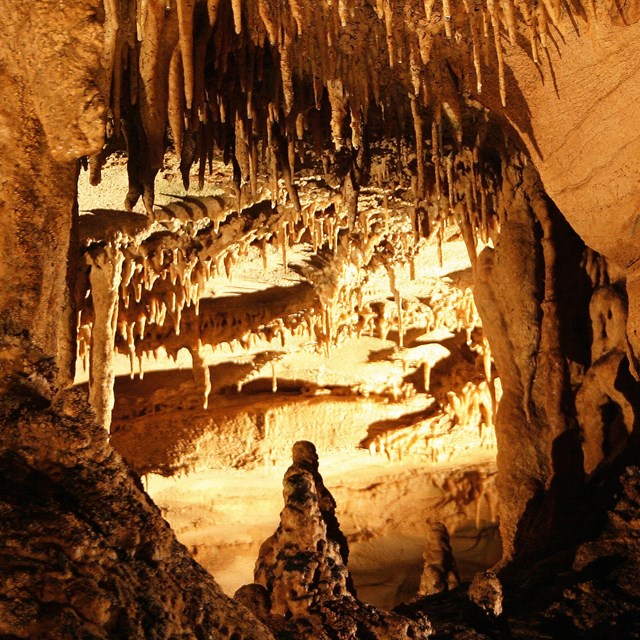 Stalagmites in cave. NPS photo. 