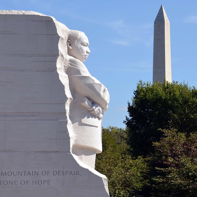 MLK image cut in stone. NPS photo. 