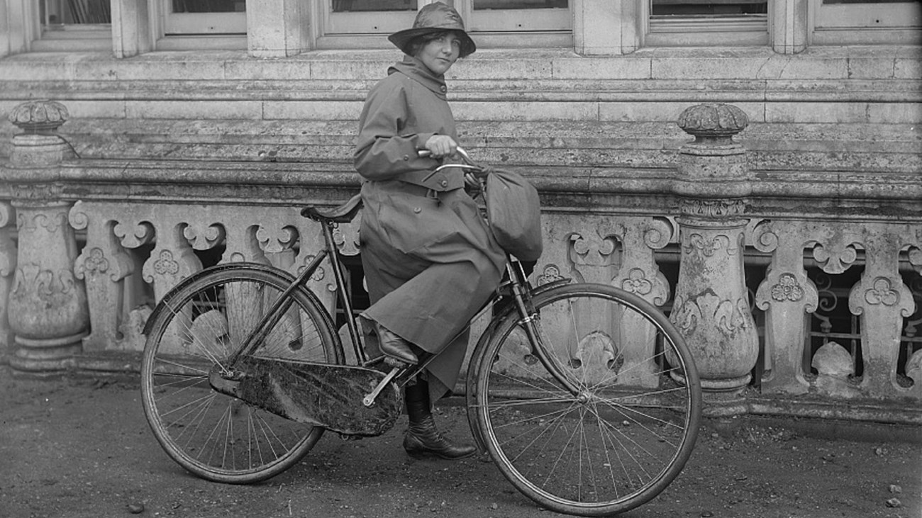 Image of woman riding a bicycle, courtesy Library of Congress. 