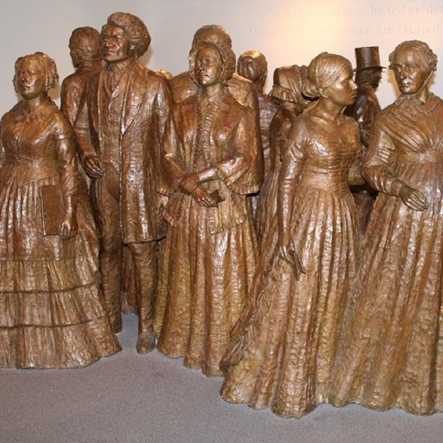 Bronze statues of attendees of the Seneca Falls Convention, 1848. Courtesy NPS. 
