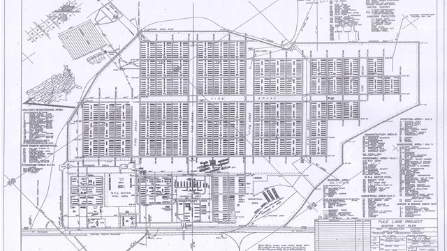 A blueprint map showing Tule Lake Segregation Center layout