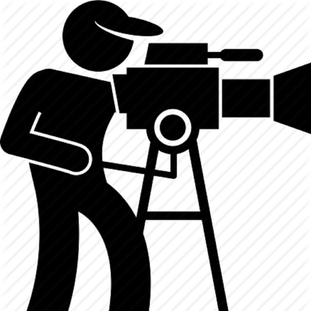 clip art image of a person standing behind a video camera that is on a stand