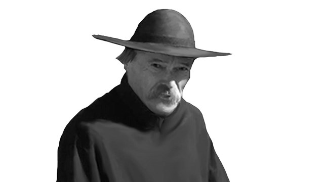 man in black robe and hat with mustache