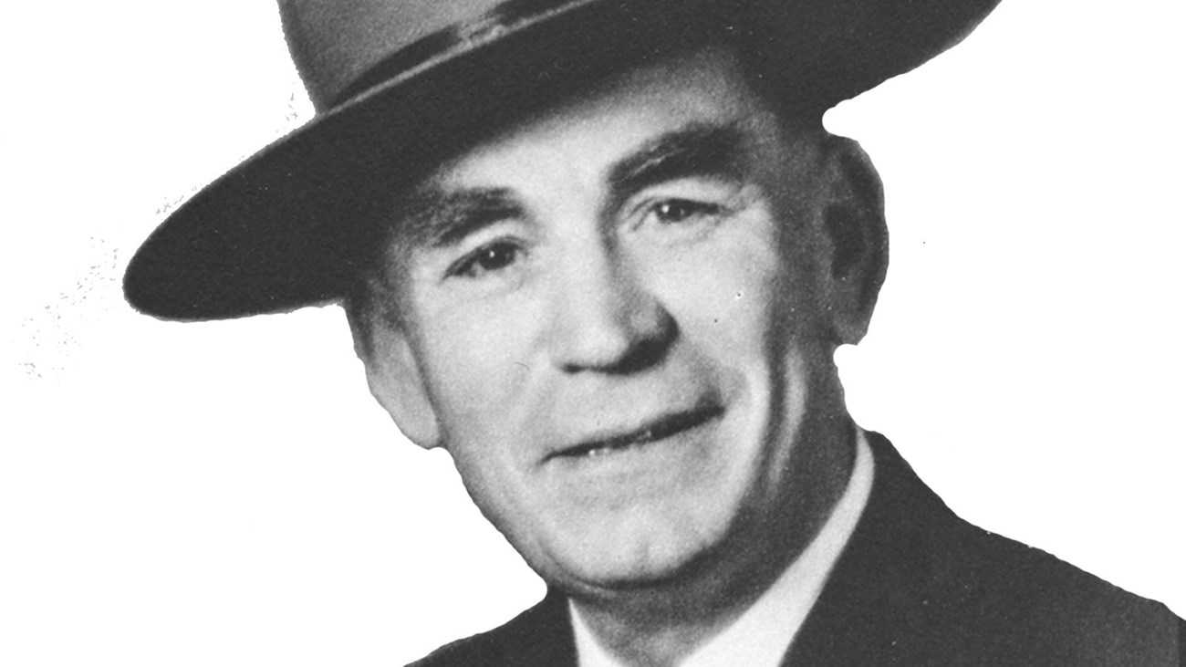 historic black and white photo of early male park ranger