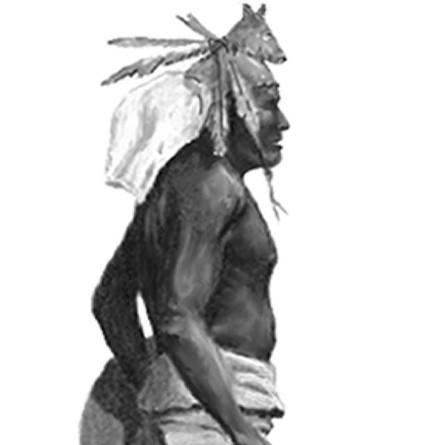 o'odham man in native garb with war club