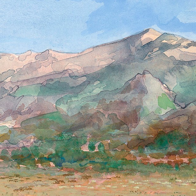 painted illustration of santa rita mountains