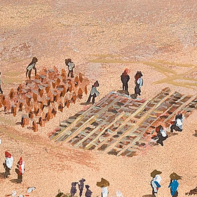 illustration of adobe bricks drying in the sun