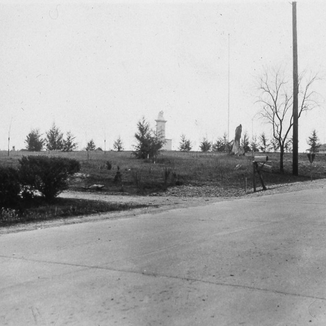 A historic photograph of the Tupelo National Battlefield monument.