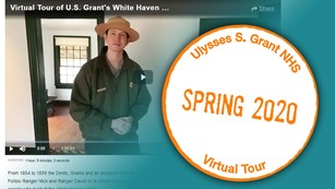 Composite image of a park ranger and park passport stamp