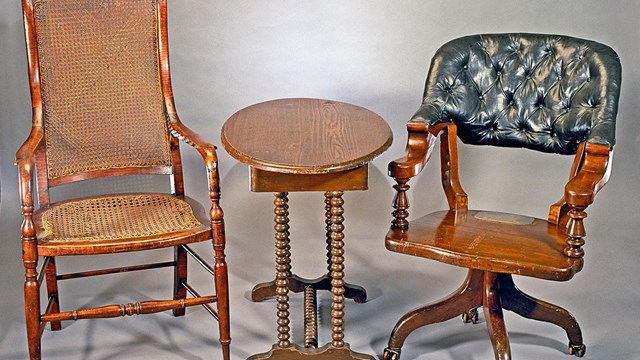 Chairs and Table used by Generals Lee and Grant at Surrender at Appomatox Court House