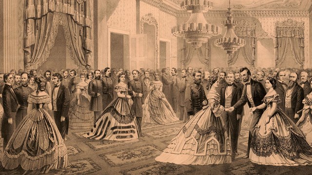 Grand reception of the notabilities of the nation, at the White House 1865