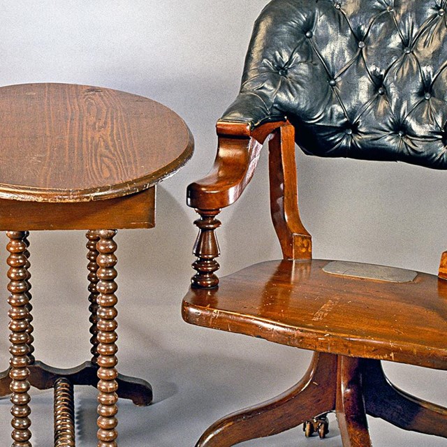 Chairs and Table used by Generals Lee and Grant at Surrender at Appomatox Court House