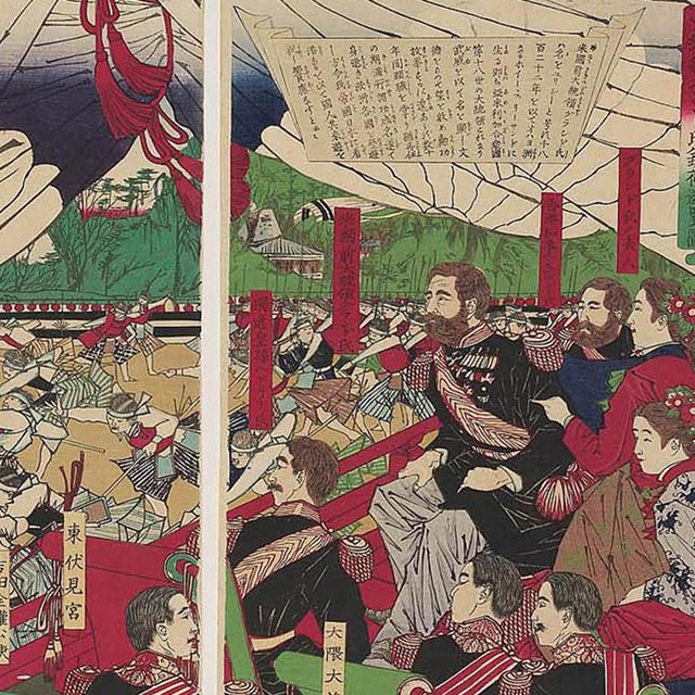 Former President of the United States, Mr. Grant, Watching a Lance Training Exhibition at Ueno Park