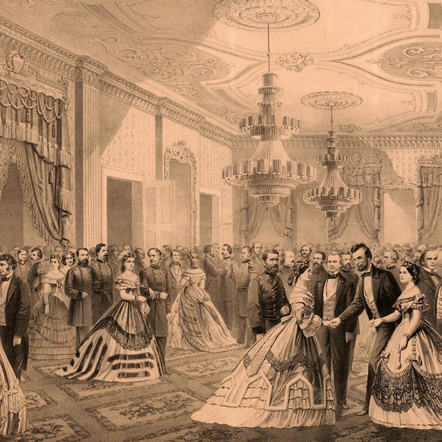 Grand reception of the notabilities of the nation, at the White House 1865