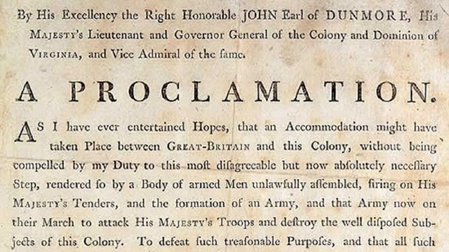 signed on November 7, 1775, by John Murray, royal governor of the British colony of Virginia