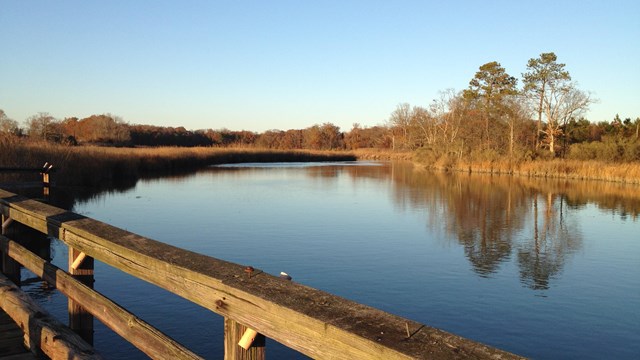 Landscape photograph of a river during the wintertime.