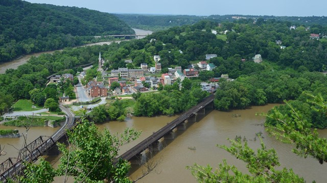View from the Maryland Heights Overlook. You can see the Potomac River, the town of Harpers Ferry.