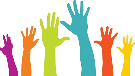 graphic, raised hands of different colors