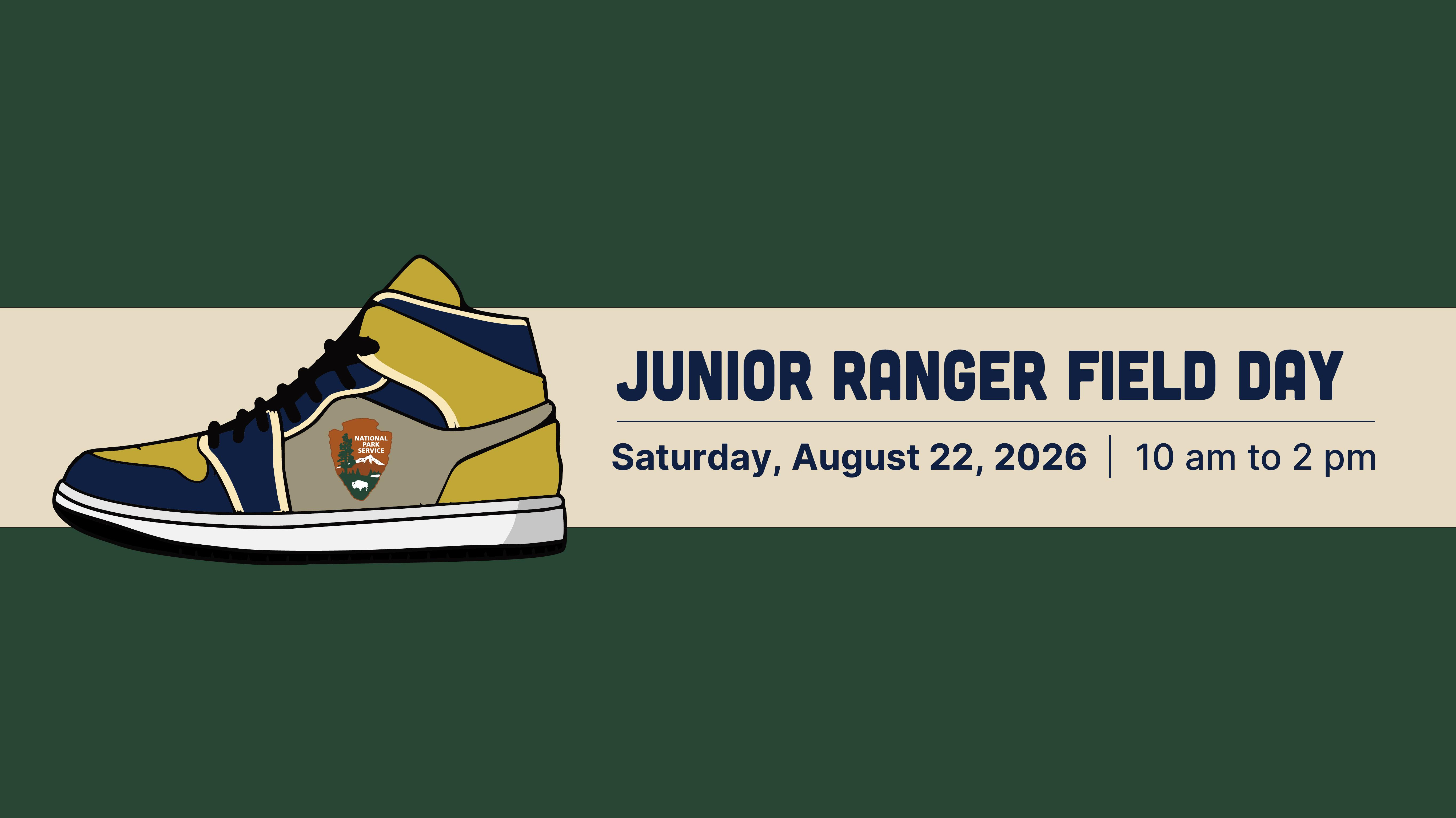 Illustrated graphic of a blue and yellow shoe with the National Park Service logo on the side.