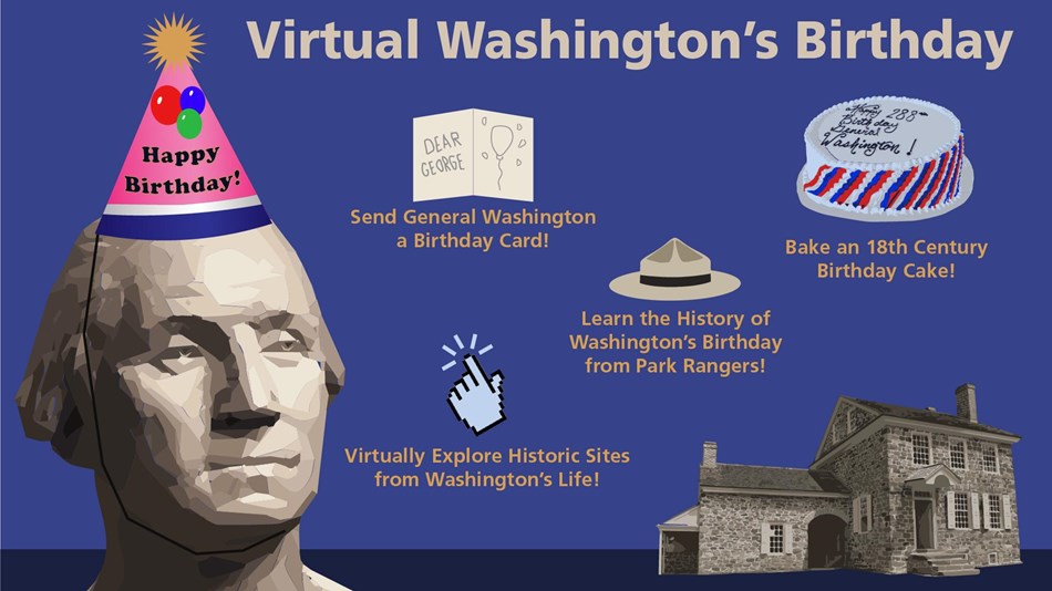 graphic, illustration, george washington, birthday card, building, cake, ranger hat