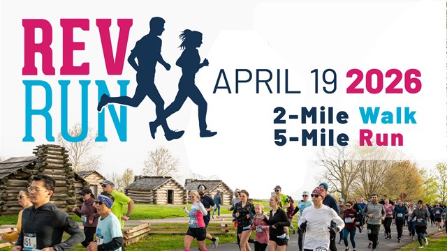 An illustration of two runners in silhouette next to the words Rev Run April 19 2026