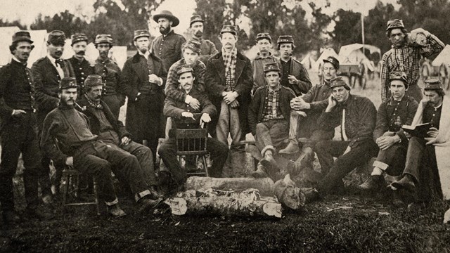 Confederate soldiers from New Orleans standing and sitting for their picture.