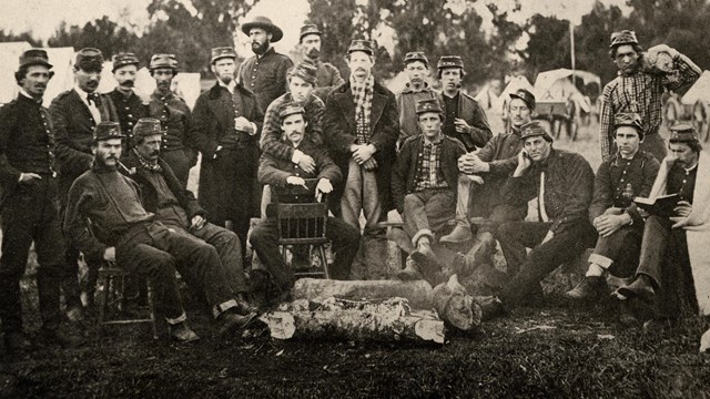 Confederate soldiers from New Orleans standing and sitting for their picture.