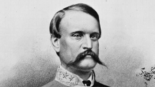 A black and white image of John Breckenridge in Confederate generals uniform.