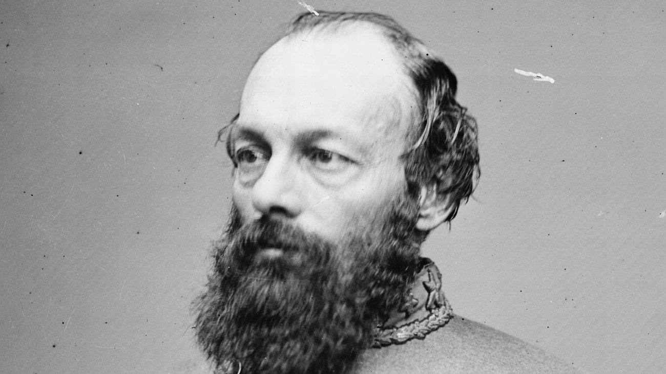 A black and white image of Edmund Smith in Confederate generals uniform.