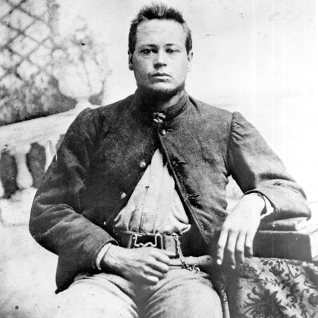 A Confederate soldier from Florida in gray uniform jacket