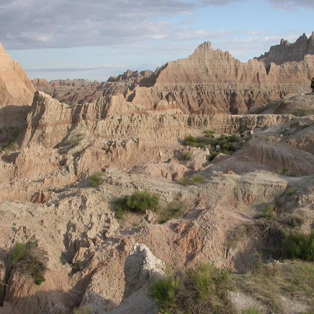 Photo of eroded layered rocks 