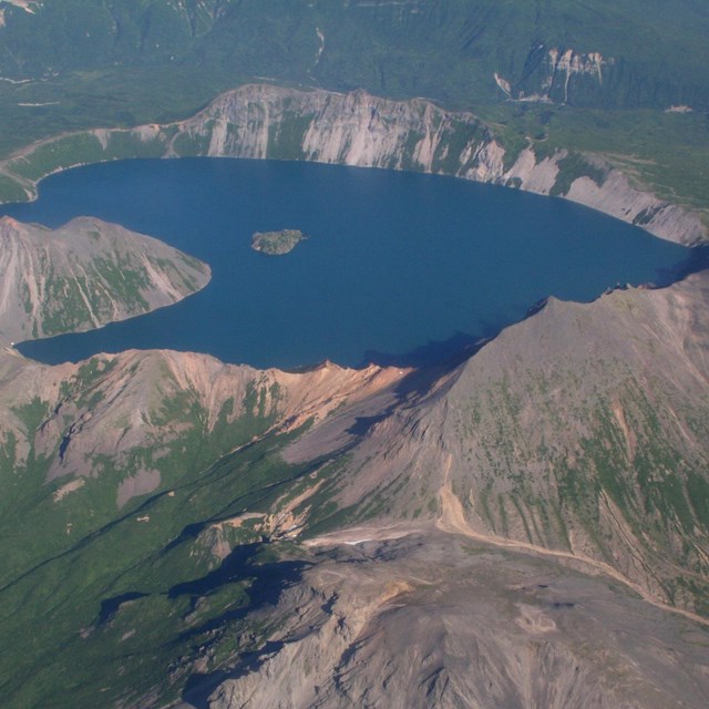 water filled volcanic crater