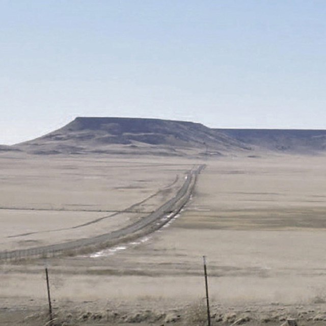 photo of  a distant flat-topped mesa