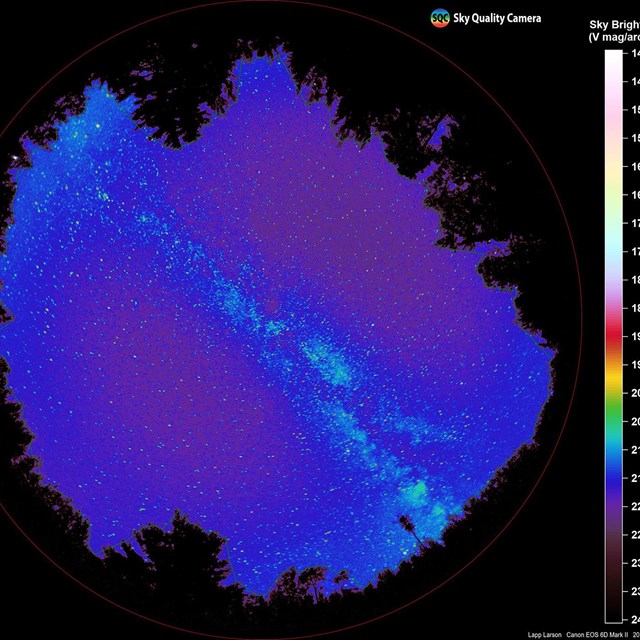 A circular image shows a streak of bright blue stars against a purple/blue background.