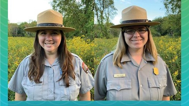 Two rangers standing side by side.