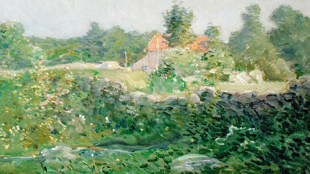 Painting by J. Alden Weir, Landscape and Farm, 1895 (Delaware Museum of Art)