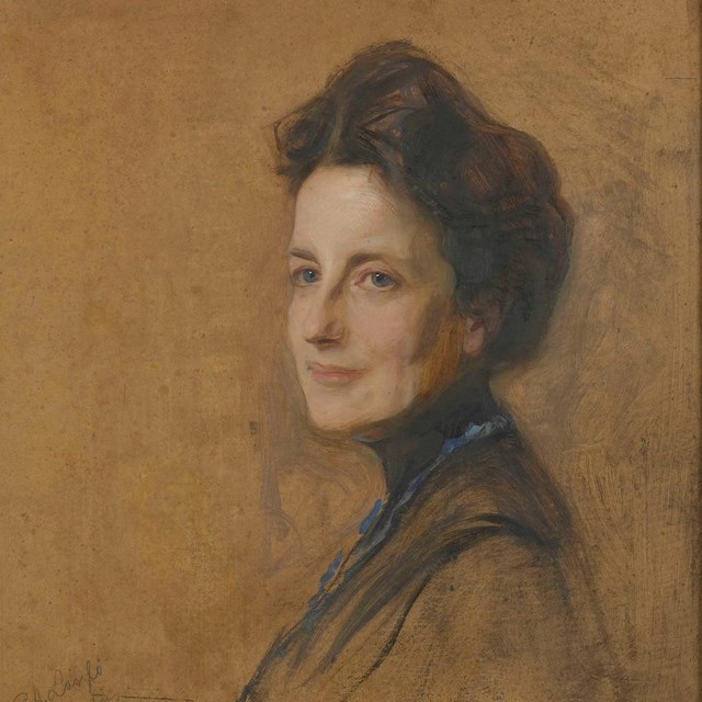 Crayon and pastel portrait of Edith Carow Roosevelt, seated