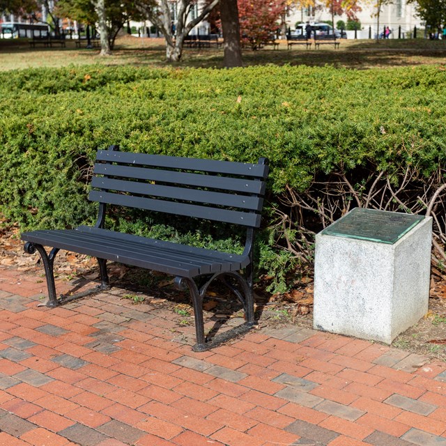 A black park bench.