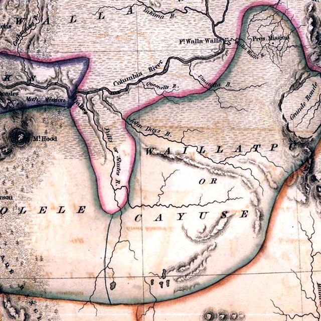 A historic map depicting waterways, tribes and geographic regions