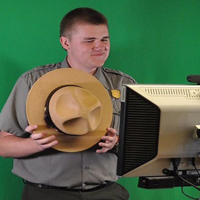 Ranger presenting a distance learning program in a studio.