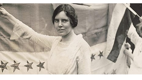 Banner image for the Suffrage in 60 Seconds Series: Alice Paul and the Suffrage Flag