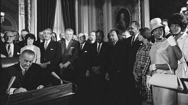 Image Lyndon B Johnson signing Voting Rights Act, 1965. 