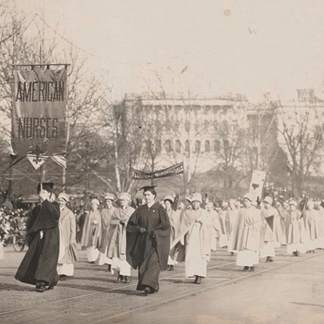 Nurse contingent in the 1913 Suffrage Parade in DC. Library of Congress